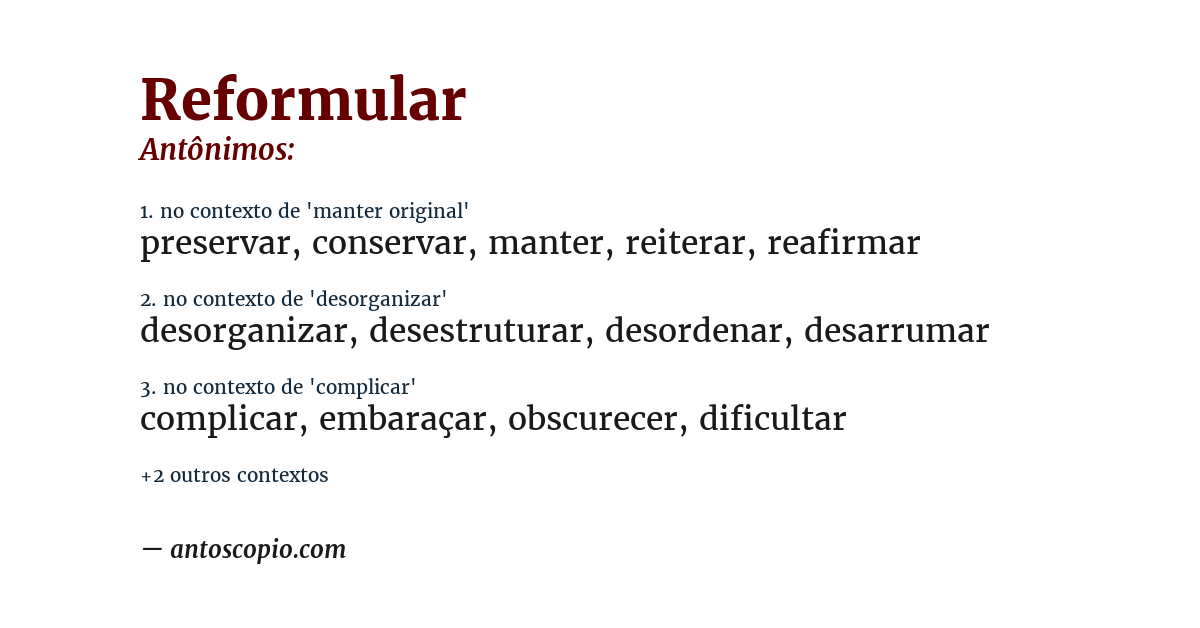 Antônimo de reformular