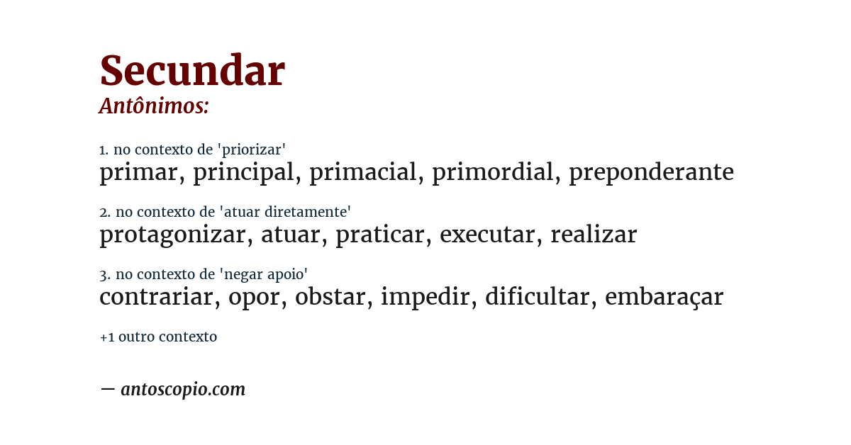 Antônimo de secundar