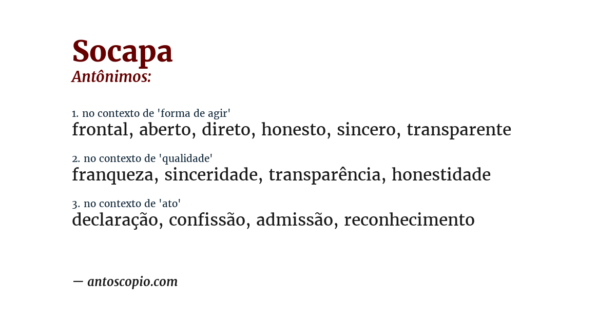 Antônimo de socapa