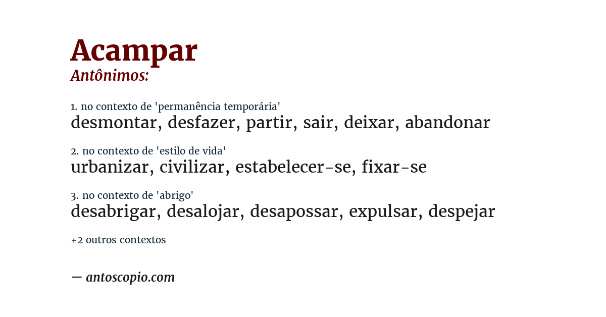 Antônimo de acampar