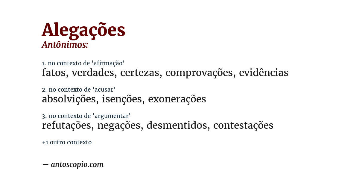 Antônimo de alegações