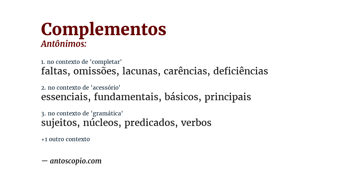 Antônimo de complementos