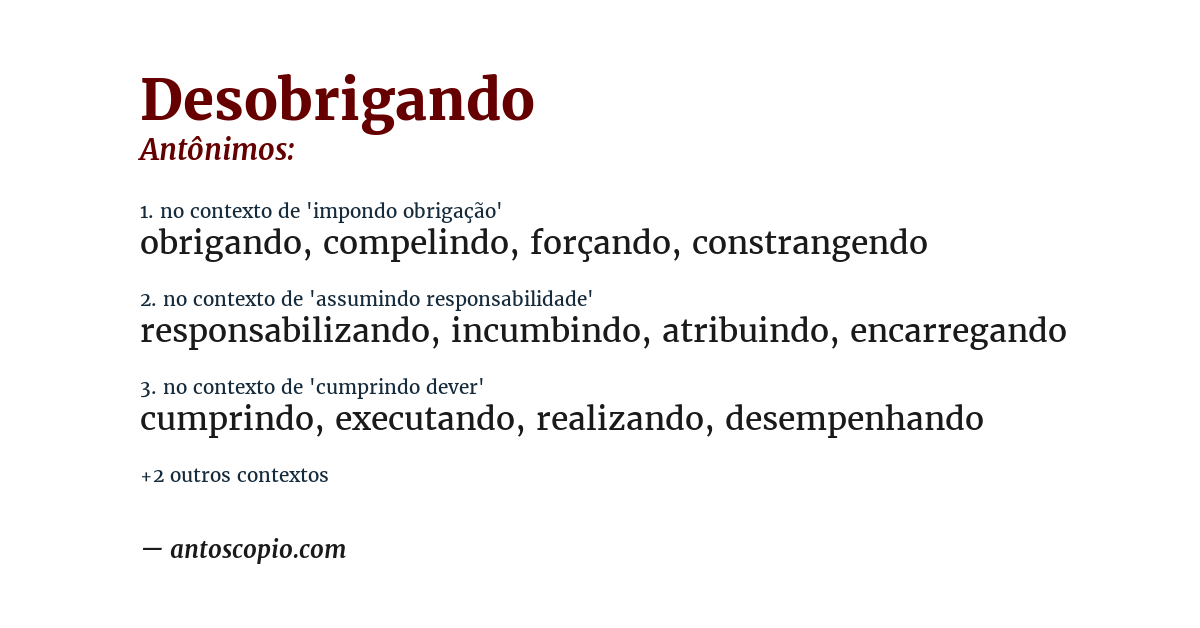 Antônimo de desobrigando