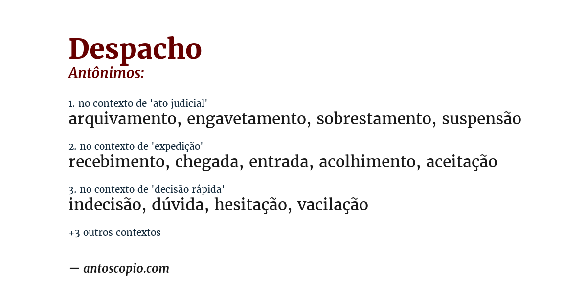 Antônimo de despacho