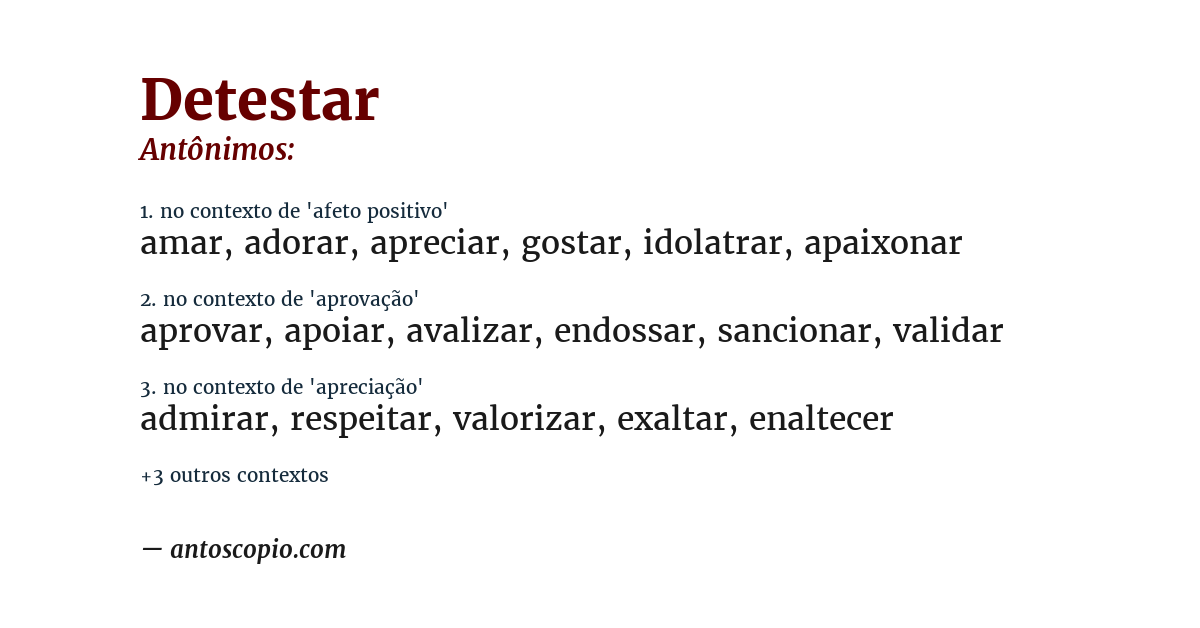 Antônimo de detestar