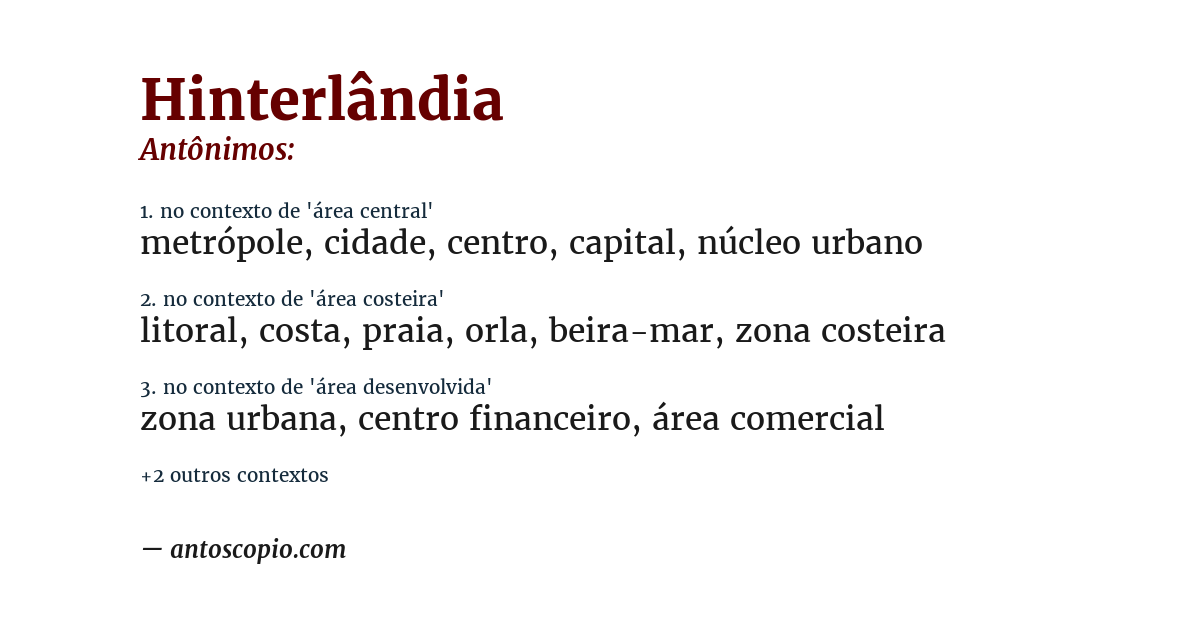 Antônimo de hinterlândia