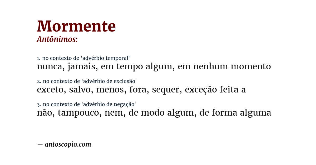 Antônimo de mormente