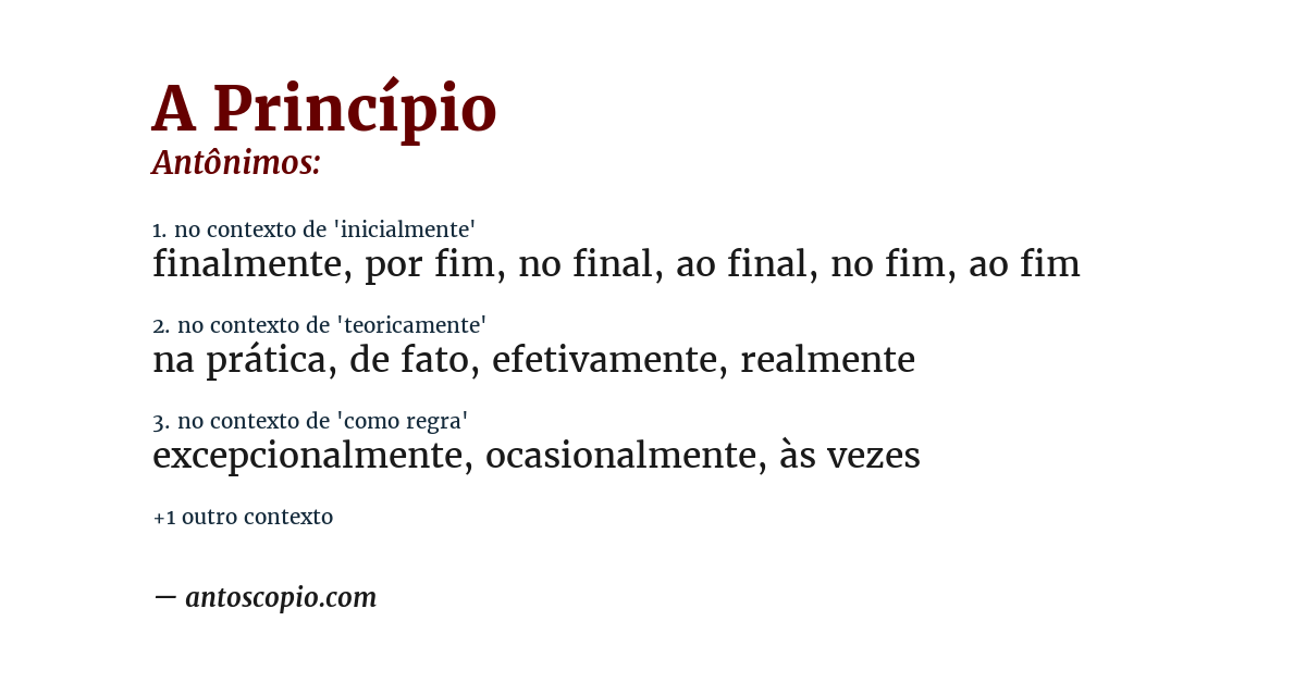 Antônimo de a princípio