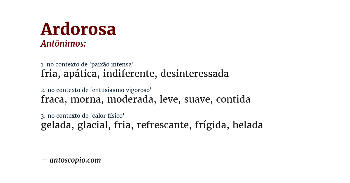 Antônimo de ardorosa
