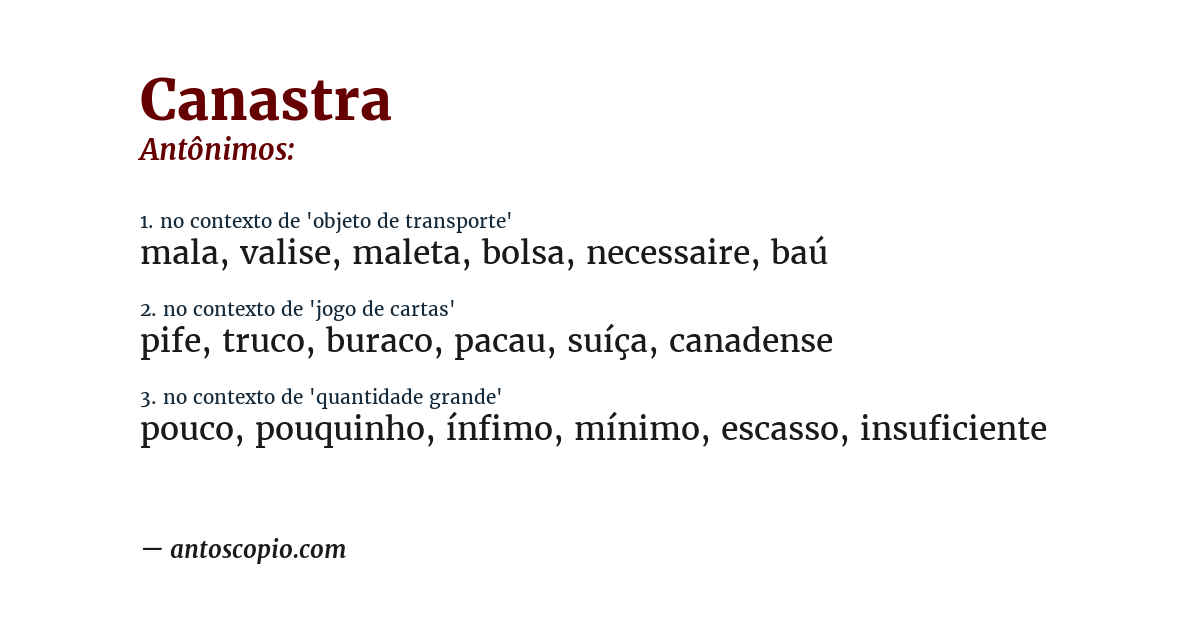Antônimo de canastra