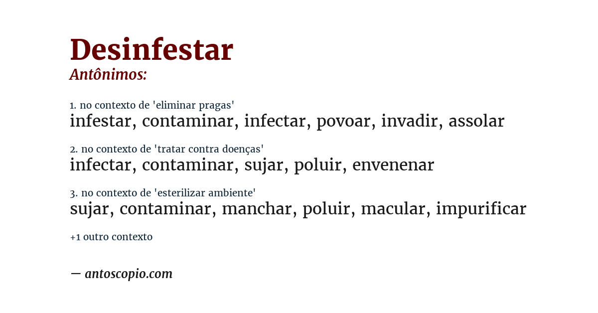 Antônimo de desinfestar