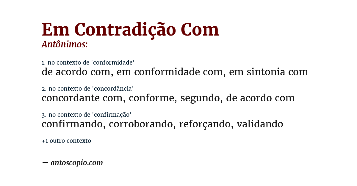 Antônimo de em contradição com