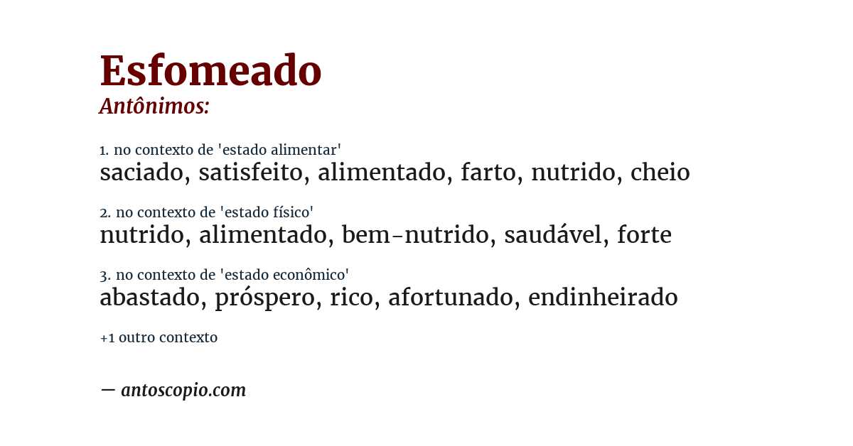 Antônimo de esfomeado
