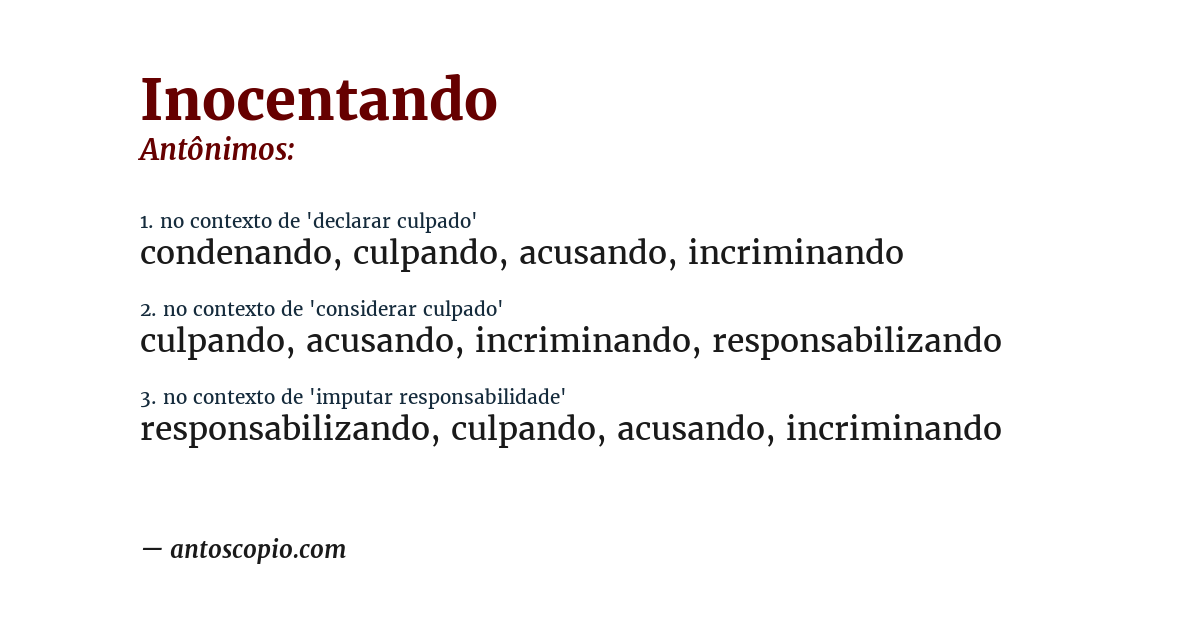 Antônimo de inocentando
