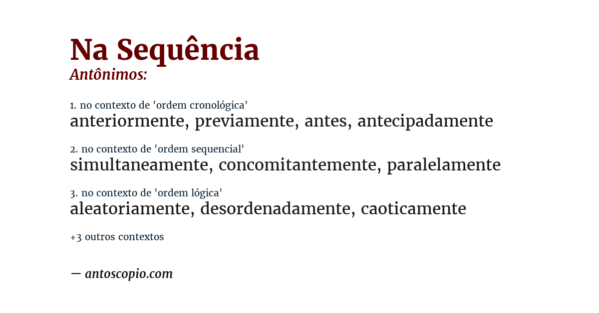 Antônimo de na sequência