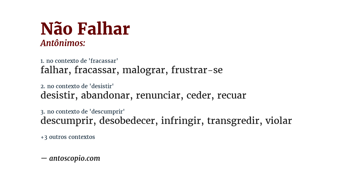 Antônimo de não falhar