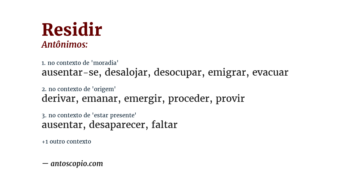 Antônimo de residir