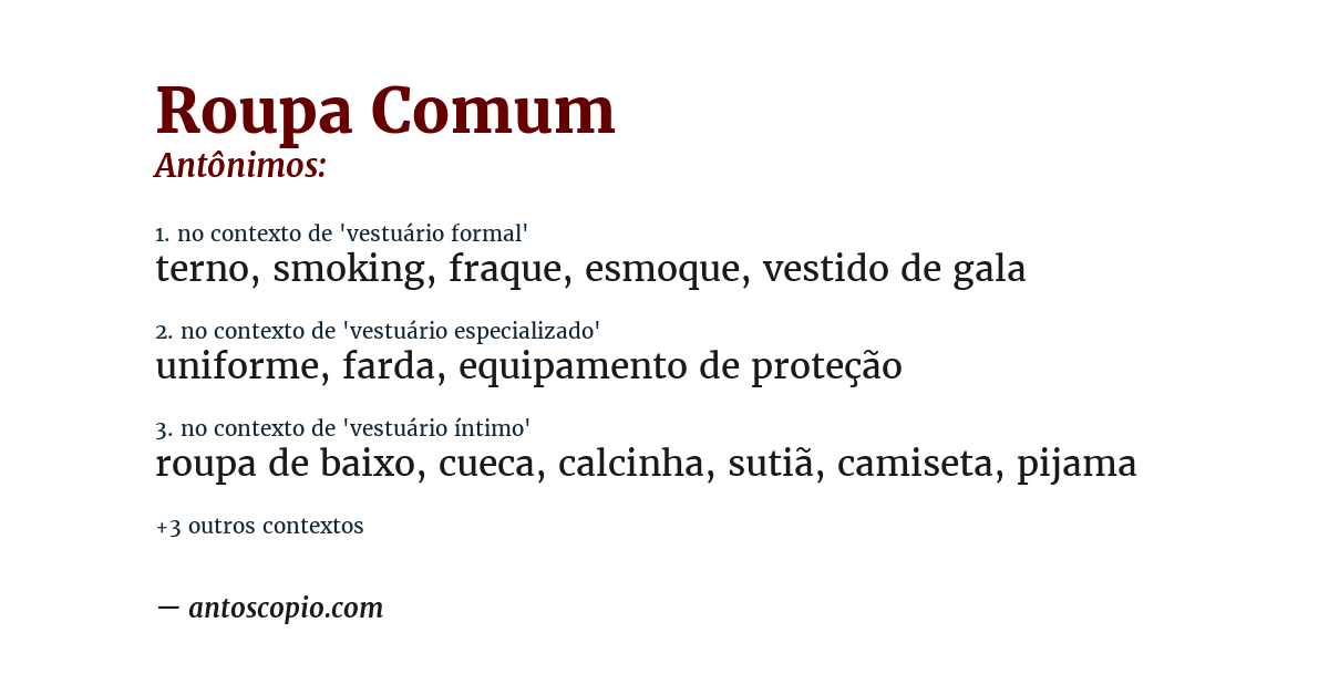Antônimo de roupa comum