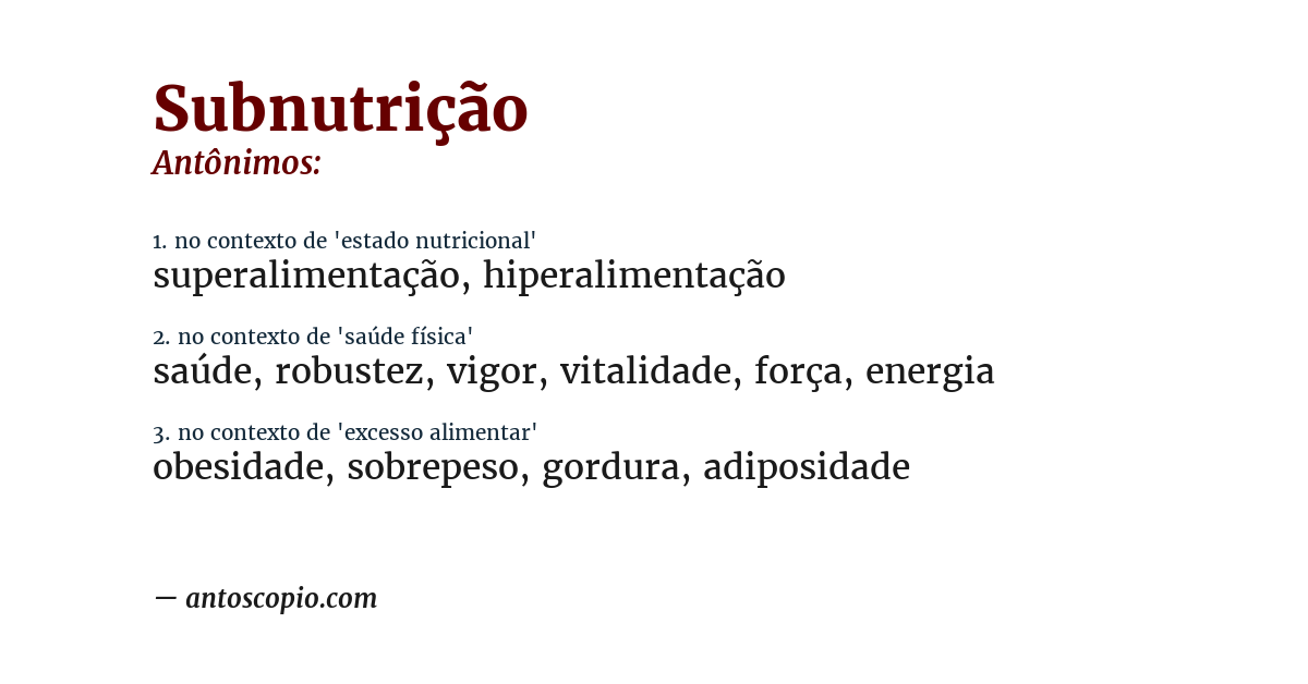 Antônimo de subnutrição