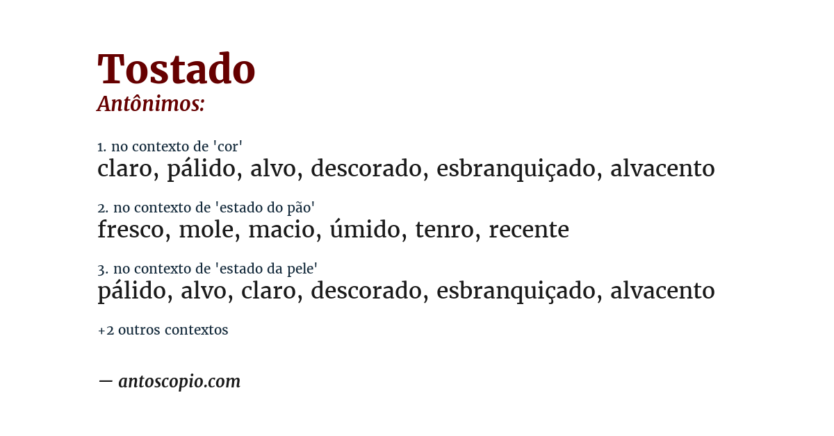 Antônimo de tostado