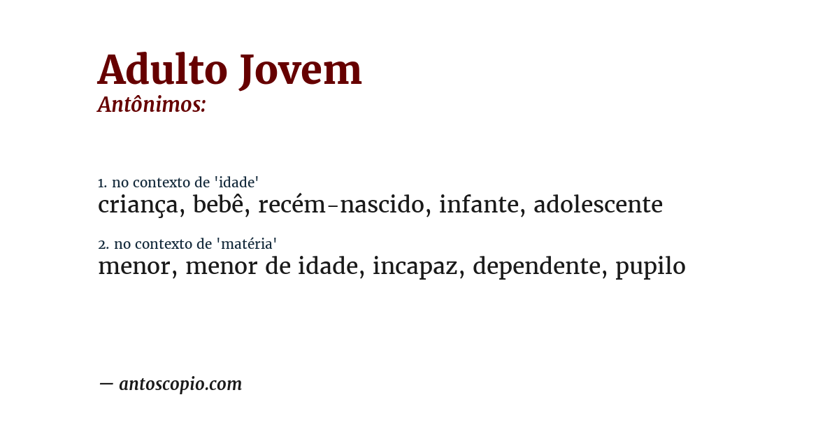 Antônimo de adulto jovem
