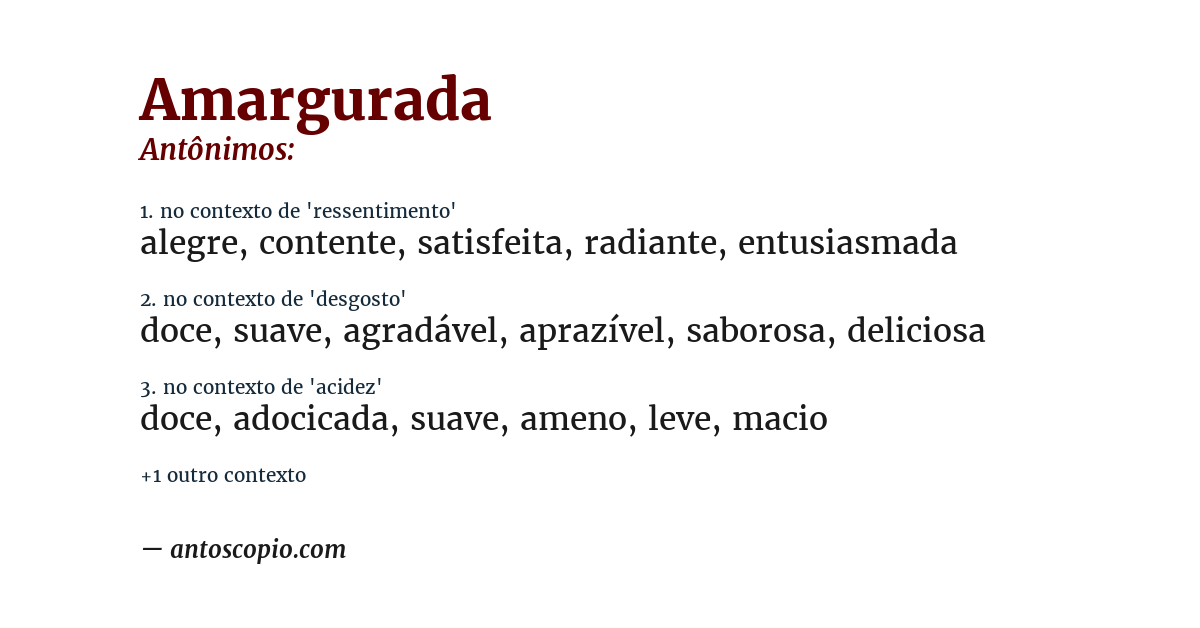Antônimo de amargurada
