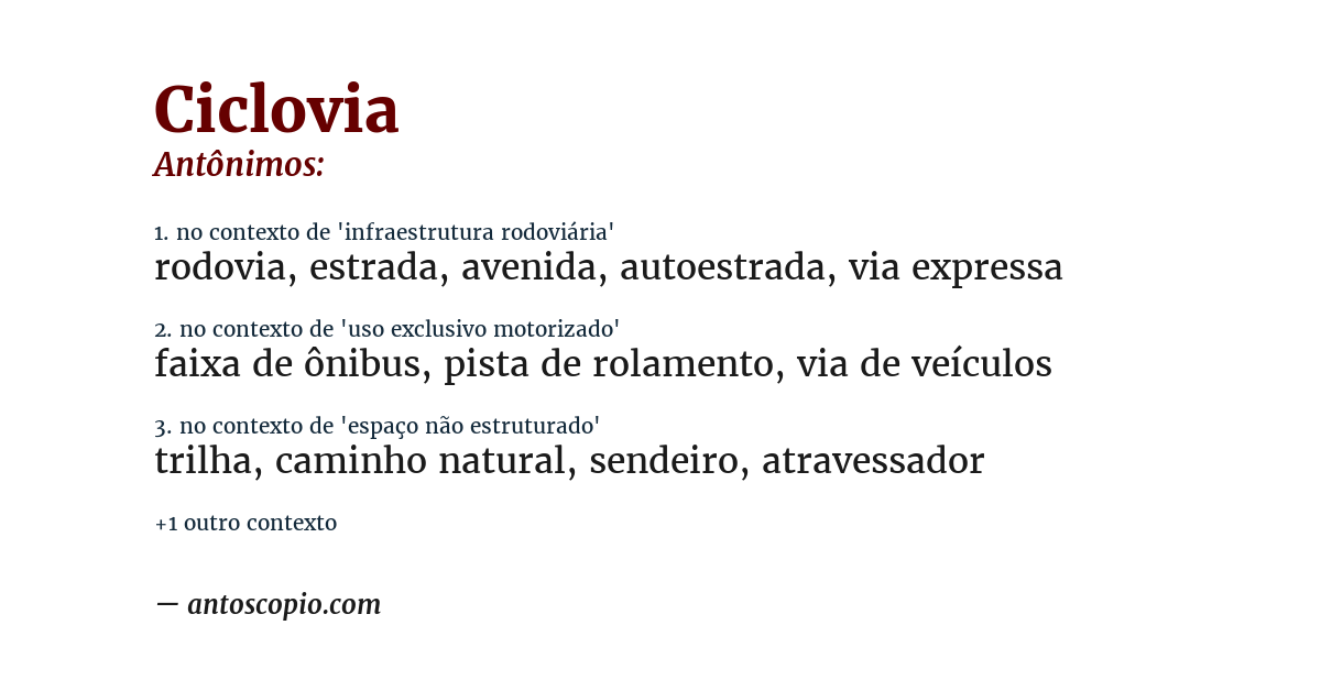 Antônimo de ciclovia