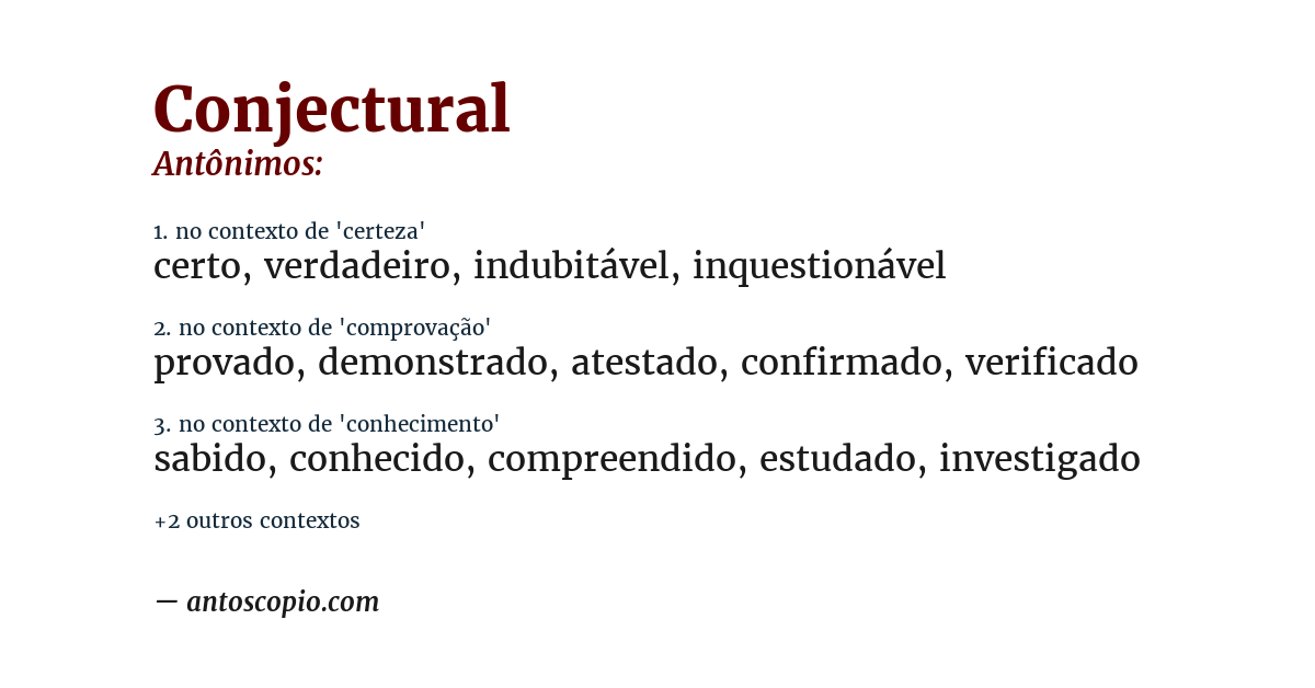 Antônimo de conjectural