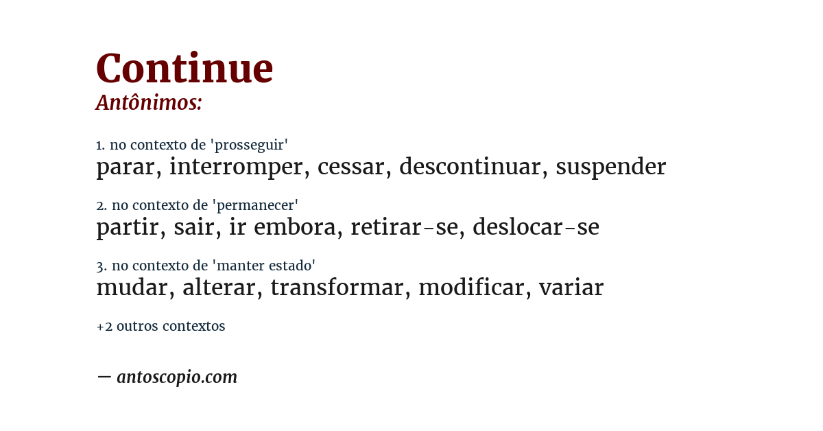 Antônimo de continue
