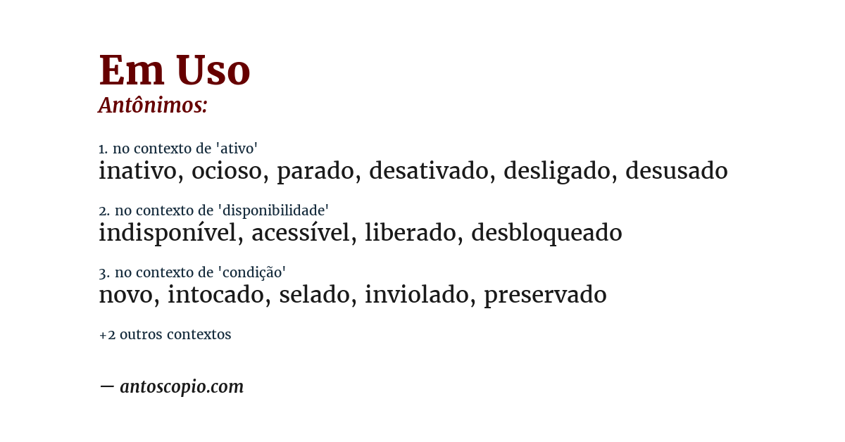 Antônimo de em uso