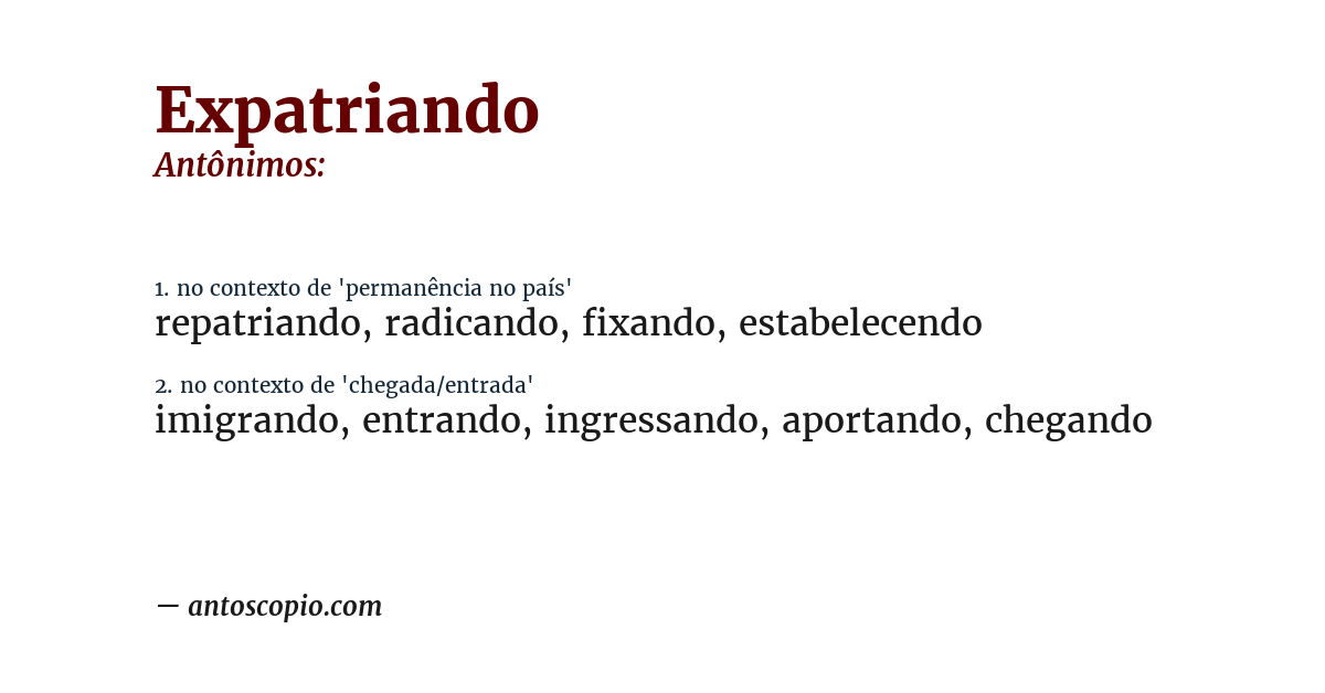 Antônimo de expatriando