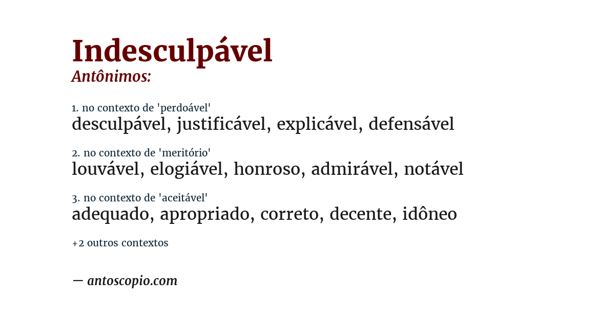 Antônimo de indesculpável
