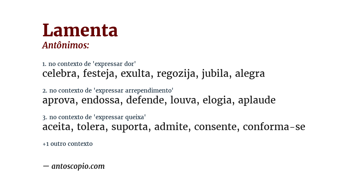 Antônimo de lamenta