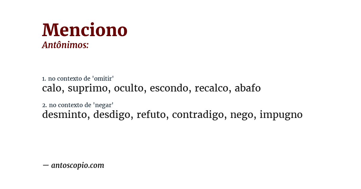 Antônimo de menciono