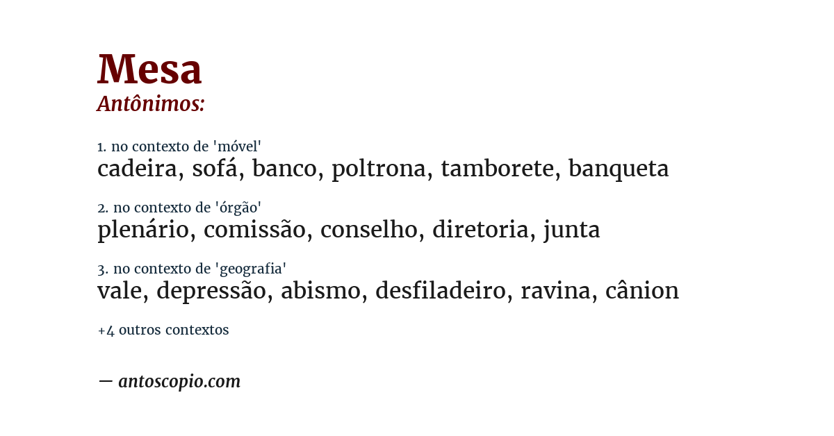 Antônimo de mesa