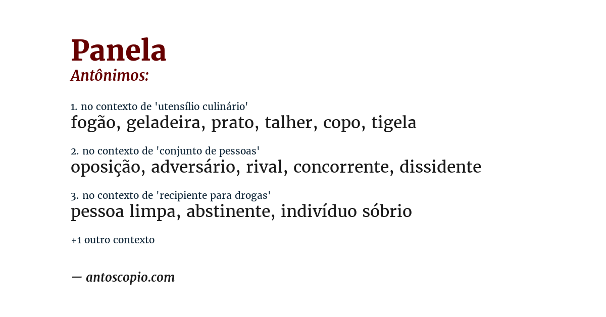 Antônimo de panela