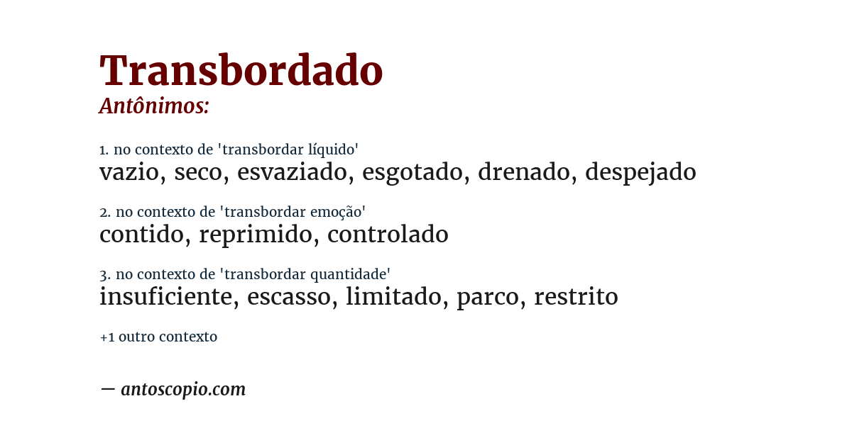 Antônimo de transbordado