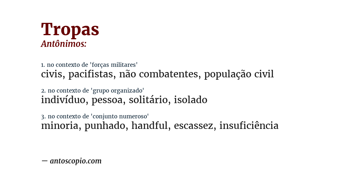 Antônimo de tropas