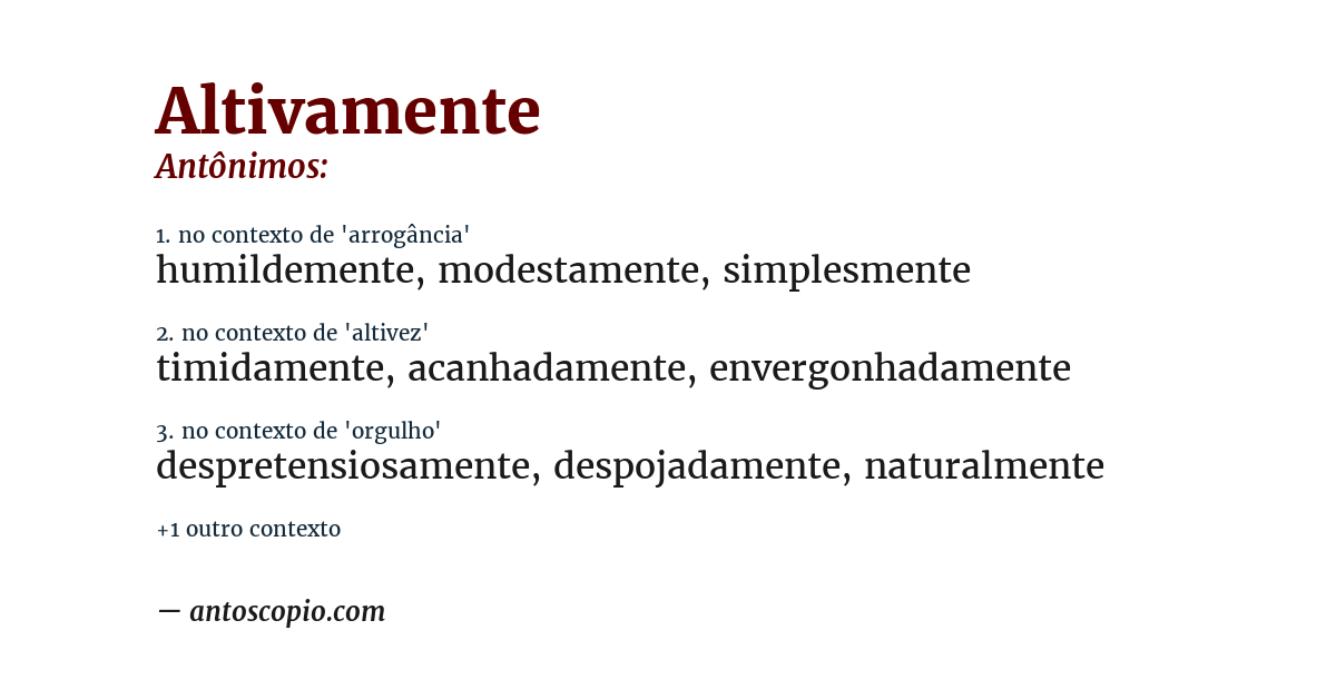 Antônimo de altivamente