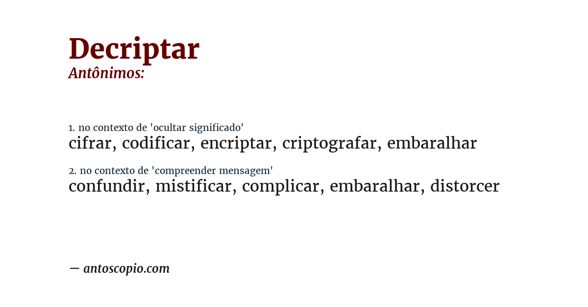 Antônimo de decriptar