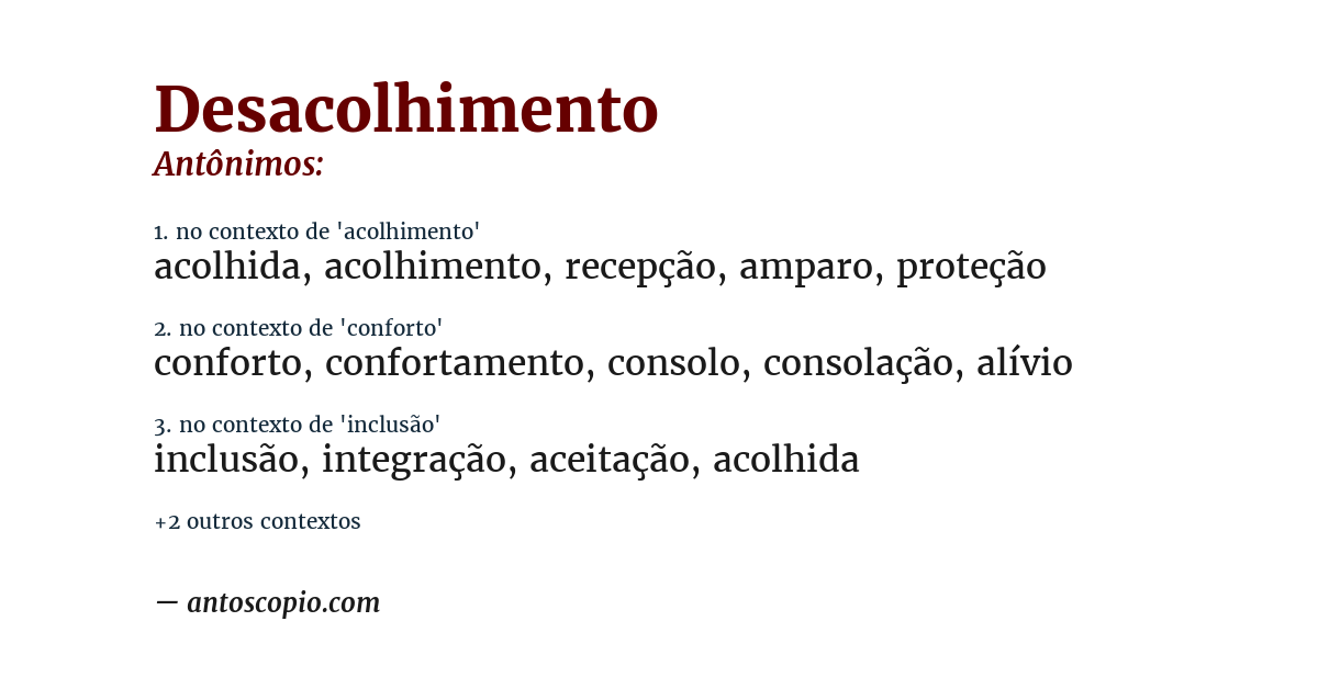 Antônimo de desacolhimento