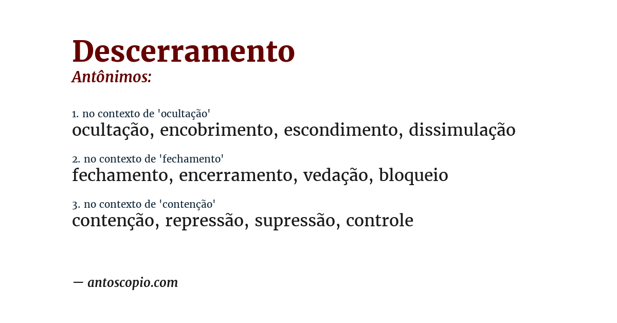 Antônimo de descerramento