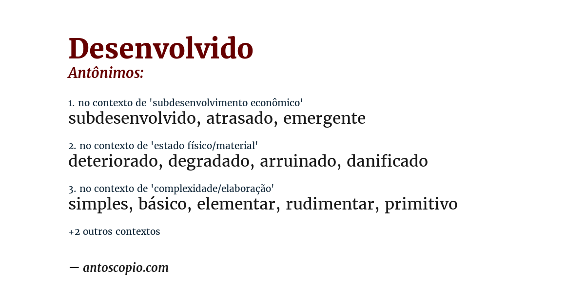 Antônimo de desenvolvido