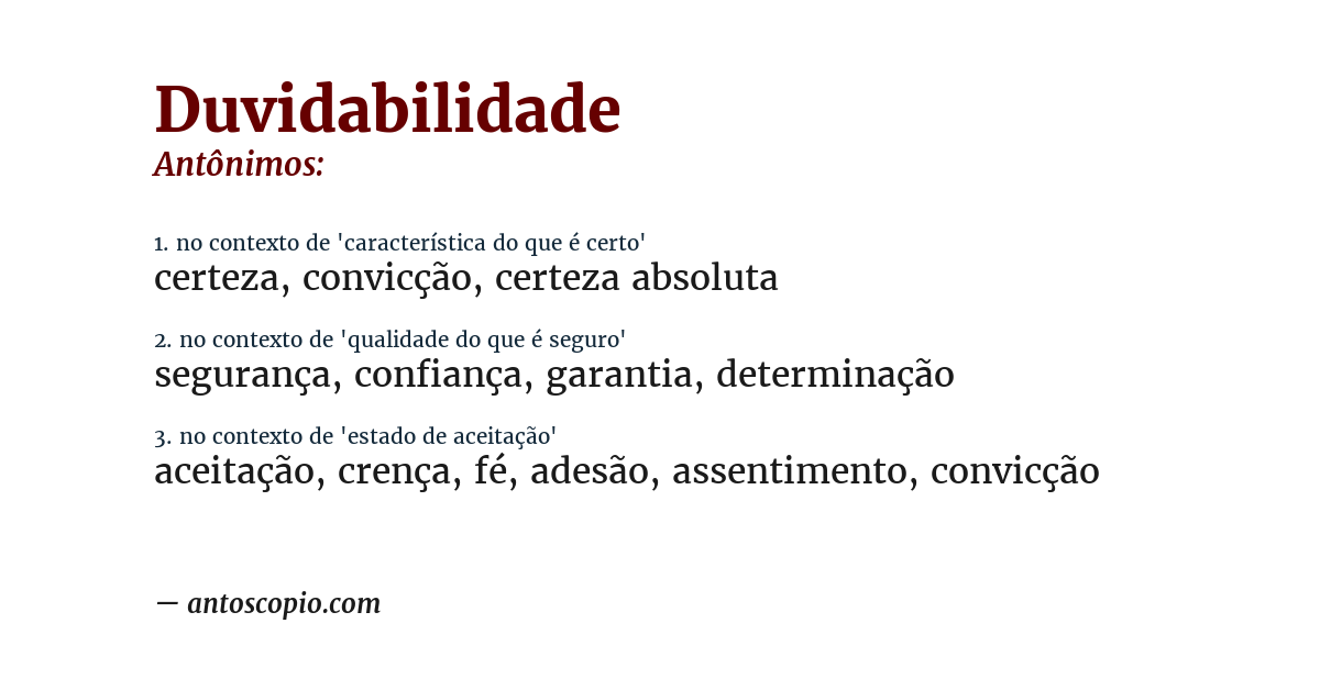 Antônimo de duvidabilidade