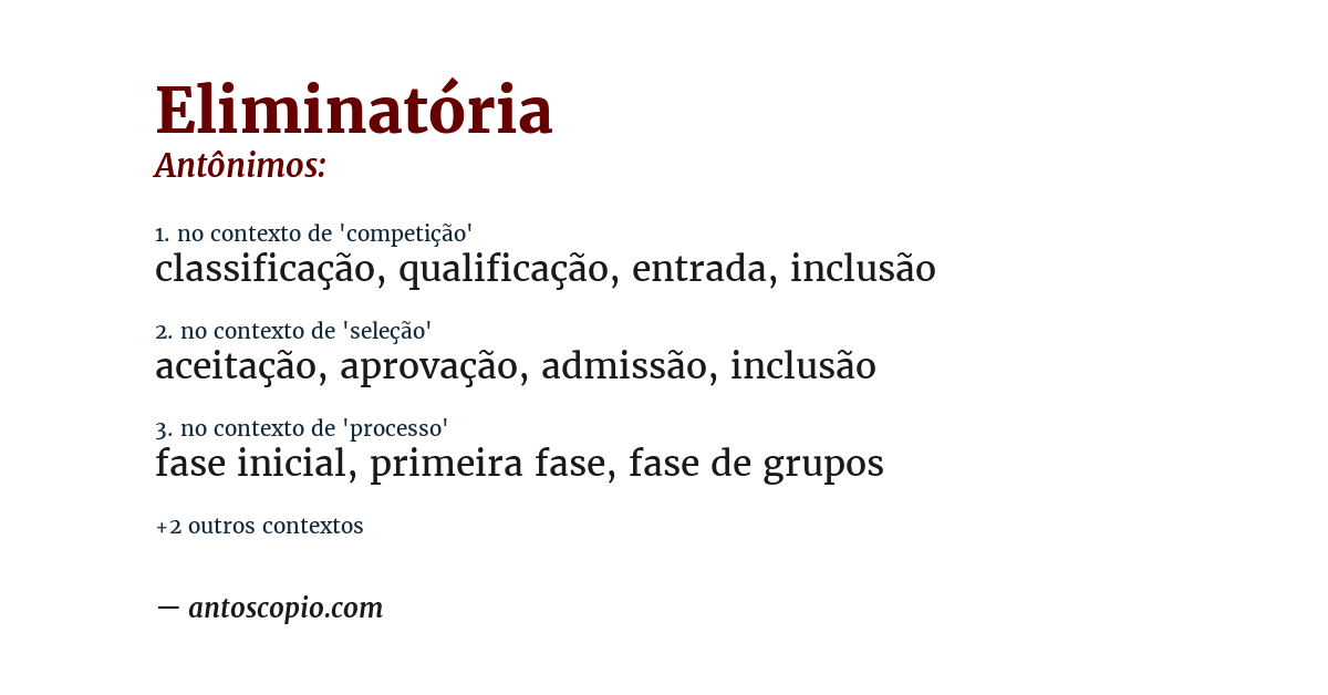 Antônimo de eliminatória