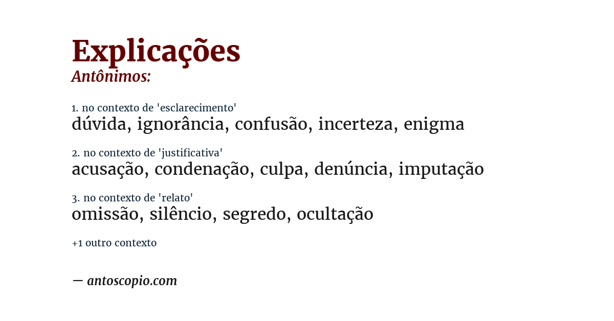 Antônimo de explicações