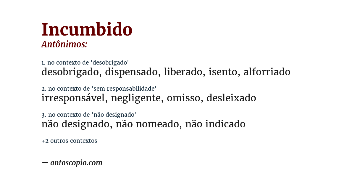 Antônimo de incumbido