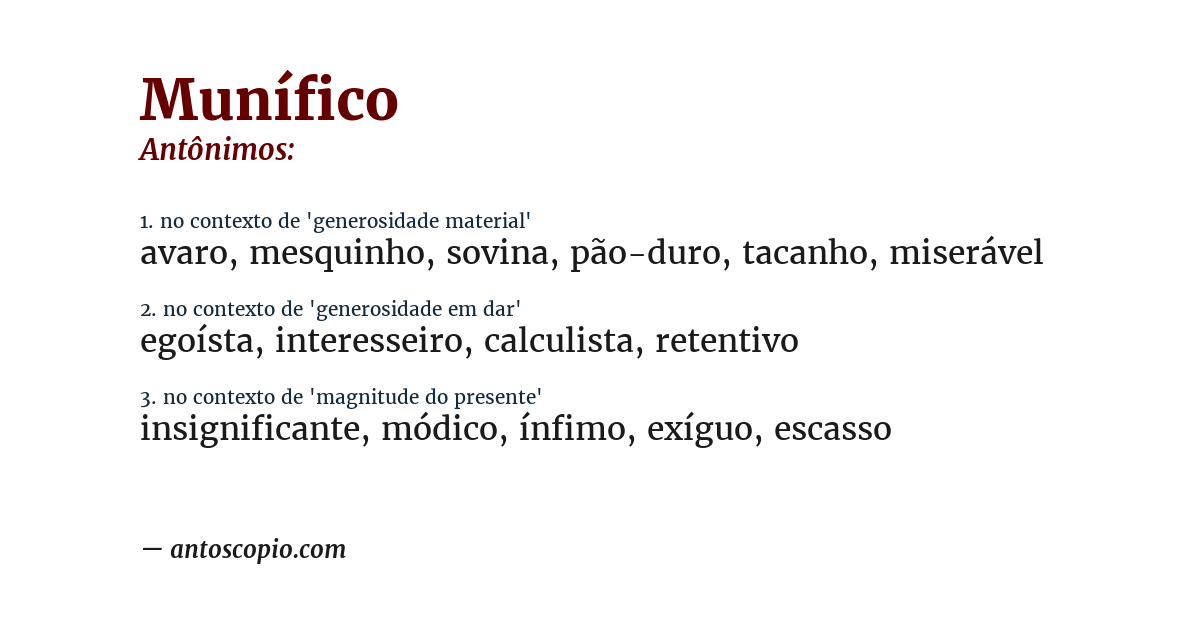 Antônimo de munífico