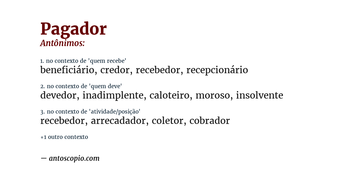 Antônimo de pagador
