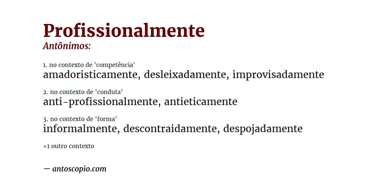 Antônimo de profissionalmente